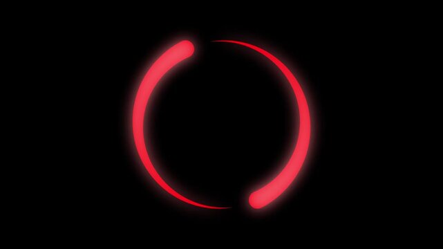 Red glowing circular loading spinner animation on a black background. Seamless looping preloader for websites and digital interfaces.