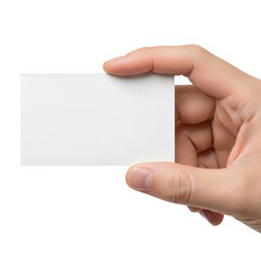 Obraz premium A hand holding a blank white business card isolated on transparent background