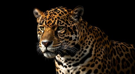 Fototapeta premium Jaguar Closeup Portrait on Black Background.