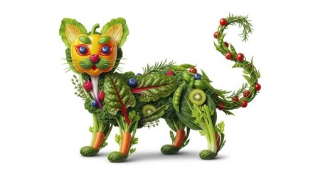 Fototapeta premium Creative cat made of vegetables and fruits