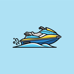 Colorful Jet Ski on Water Vector Illustration.