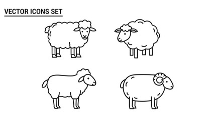 Sheep and Ram Vector Icons Set - Cute Farm Animal Outline Collection © deart_logo