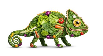 Fototapeta premium Creative chameleon made of fresh vegetables, healthy food concept