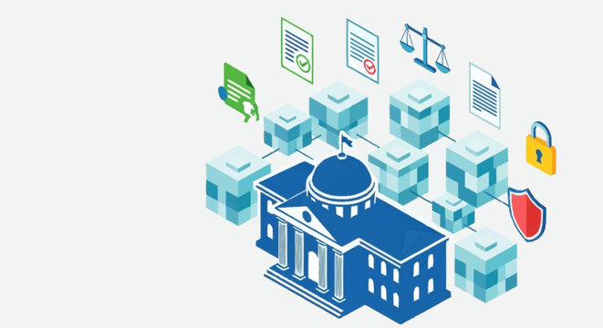 Government building with digital security elements and data storage.