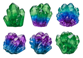 Fototapeta premium A group of colorful crystals on a white background isolated on transparent background