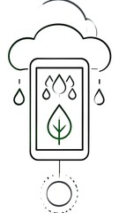 A line drawing of a phone with a leaf and water drops