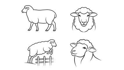 Sheep Outline Vector Icons Set. Various Poses of Domestic Animal. Line Art Lamb Drawings © deart_logo