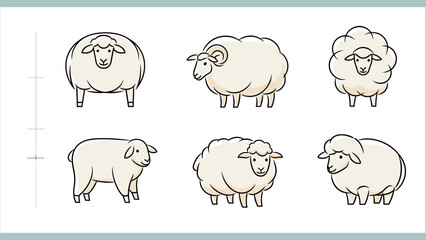 Six Cartoon Sheep Characters Set with Different Poses and Wool Textures © deart_logo
