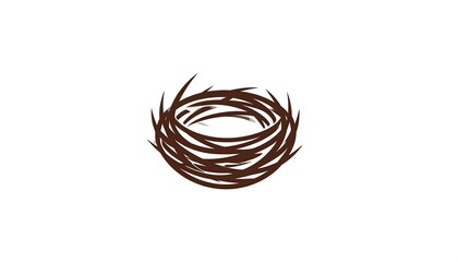 A minimalist illustration of a dark brown bird's nest