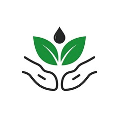 A minimalist logo with green leaves and a black teardrop