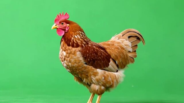 Majestic rooster standing confidently on green background