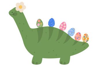 Fototapeta premium Baby dinosaur with Easter eggs. Dino with egg. Easter