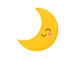 A smiling cartoon moon with a face and rosy cheek