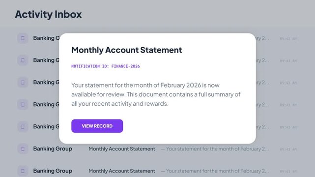 Modern Financial Monthly Account Statement Notification UI, Corporate Banking Activity Dashboard, Digital Business Finance Report