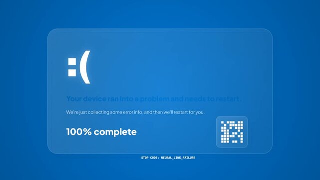 Cyberpunk Blue Screen of Death Animation, Futuristic Neural Link Failure Error Screen, Digital System Crash Glassmorphism UI