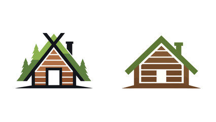 Minimalist Cabin Logo Design, Modern Geometric Wooden House Silhouette with Triangular Roof and Chimney, Clean Flat Vector Illustration for Outdoor Branding Isolated on White Background