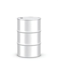 A shiny metal barrel on a plain white background