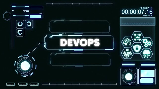 Dev Ops Concept Futuristic Interface with Neon Lights and on Dark Background for Technology and Software Development
