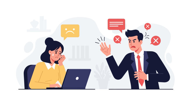 A business professional disagrees with a colleague while working on a laptop in a modern office setting