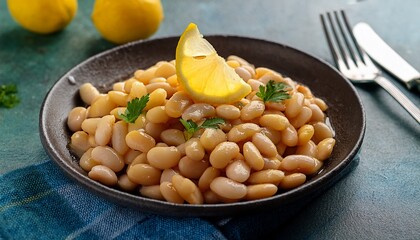 vibrant white beans with fresh lemon and olive oil create a healthy delicious dish ready for serving