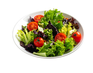 Fresh and Colorful Salad with Tomatoes and Lettuce in a White Bowl.