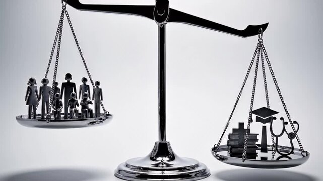 Balance Scales Showing People Opposite Healthcare Education and Books in Concept Art