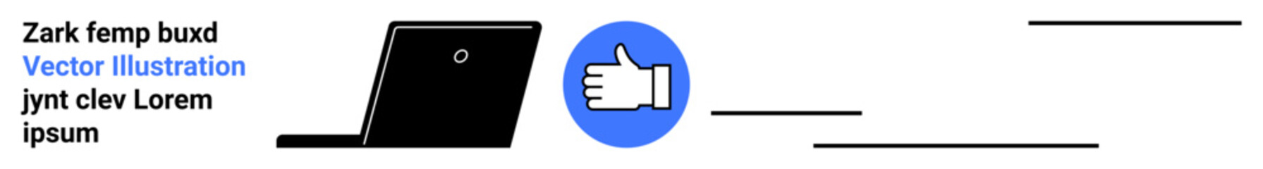 Obraz premium Business communication, digital approval, productivity tools, workplace efficiency, online engagement, abstract technology. Laptop and thumbs-up icon with lines. Communication and digital approval