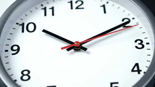 Closeup of clock face showing precise time.