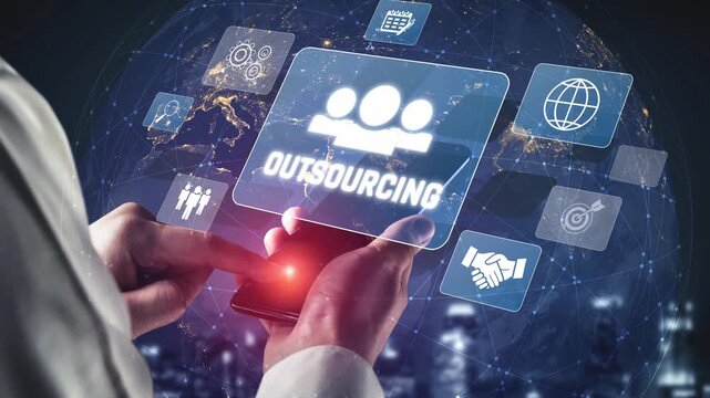 Outsourcing concept showing collaboration, delegation, global workforce, productivity, and task management through remote teams and external service providers Marrow