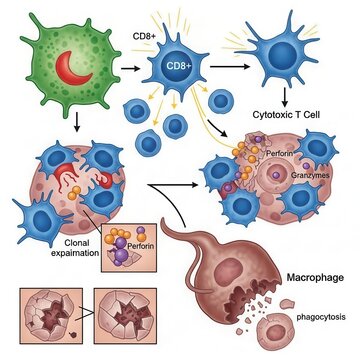Immune response mechanism involving cd8+ t cells and macrophages