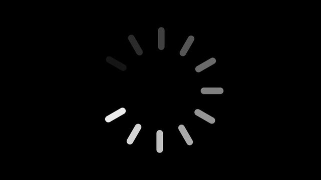 oading wheel animation - Animated spinning load icon with alpha layer transparent background. Loading circle icon animation on black background.