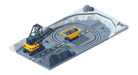 Naklejka premium Isometric illustration of a futuristic transportation system with a train and a control center.