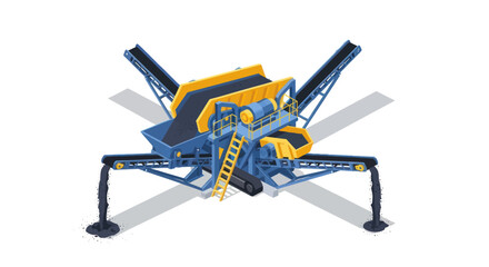 Industrial crusher machine with blue and yellow metal components.