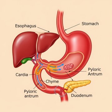 Illustration of human digestive and cardiovascular systems