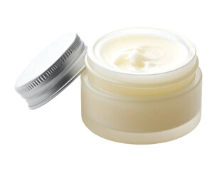 Open jar of cream with lid skincare product cosmetic beauty health and wellness.