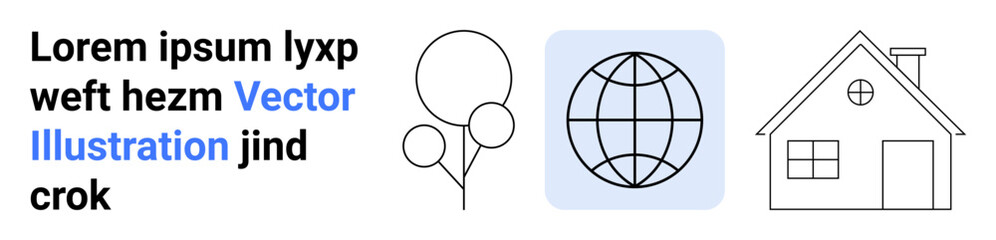 Celebration, geography, real estate, home design, education, global . Sketch of balloons, a globe and a house. Celebration and geography concept with playful and educational elements © robu_s