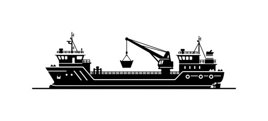 Obraz premium Industrial Cargo Ship Vector Silhouette
