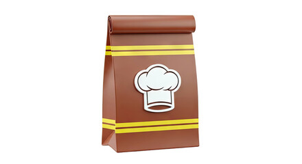 3D Render of a Brown Takeaway Bag with Chef Hat Icon