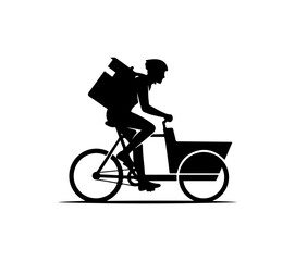 Obraz premium Courier Riding Cargo Bike Silhouette