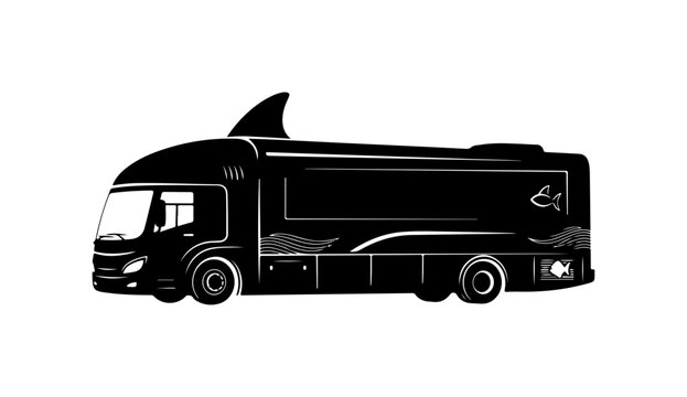 Black Vector Bus with Shark Silhouette Design