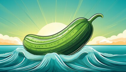 creative cucumber boat sailing on bright turquoise sea a whimsical summer adventure for healthy living and playful marketing
