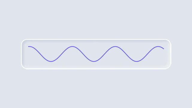A visually appealing digital representation of a serene blue sine wave oscillating within a minimalist, translucent rectangular frame on a light grey background
