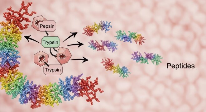 Proteolytic digestion of proteins into peptides by enzymes