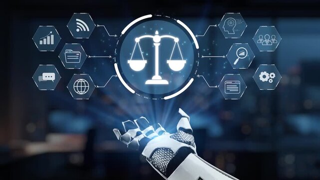 A robotic hand interacts with a digital legal interface, showcasing the integration of technology in law and justice for innovative solutions in modern society. Synapse