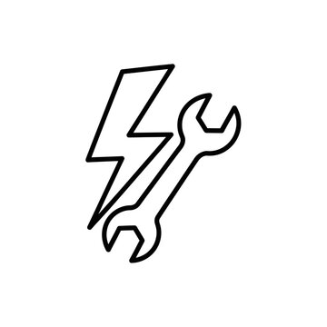 Digital Repair Icon, Lightning Bolt and Wrench Symbol for Technology and Maintenance