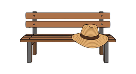Fototapeta premium Vector illustration of a straw sun hat on an empty wooden park bench