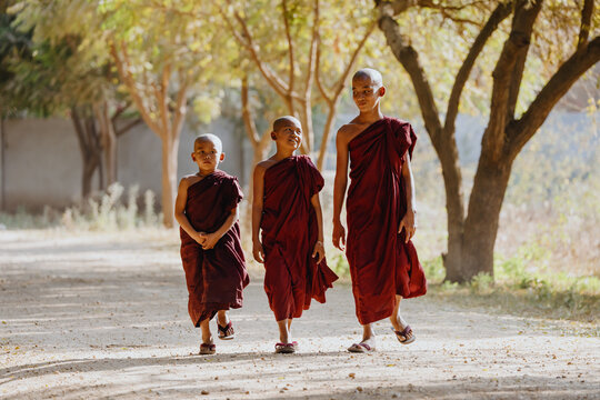 Novice monks walking together