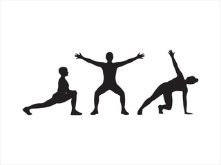 Fototapeta premium International Yoga Day silhouette icon set, yoga poses and leaf, black silhouette style vector illustration