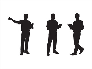 Man with laptop silhouette, Businessman Using Notebook and Laptop Silhouette Vector illustration