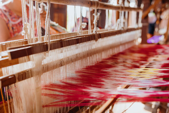 Traditional Loom Weaving Vibrant Textile